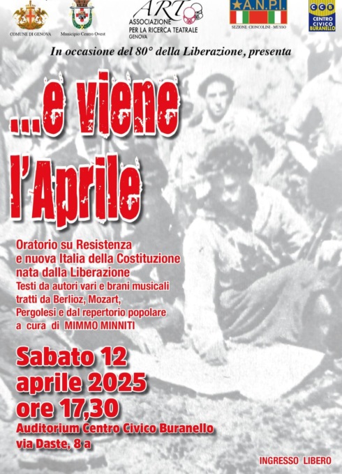 Teatro-Documento “…E viene l’Aprile”, appuntamento sabato 12 aprile 2025 al Centro Civico Buranello.