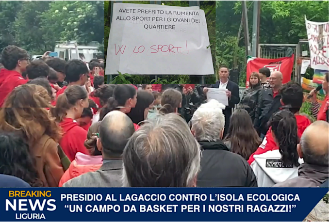 Presidio al Lagaccio contro l’Isola Ecologica: “Nella Cittadella dello Sport vogliamo un campo da Basket, non spazzatura!”