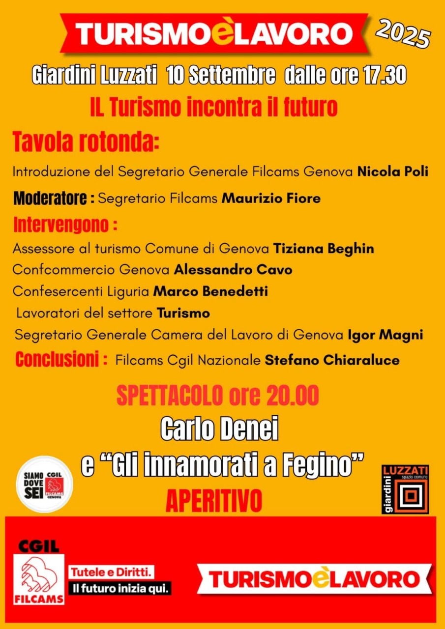 “Il turismo incontra il futuro” – tavola rotonda sul turismo – mercoledì 10 settembre ore 17.30 – Giardini Luzzati, Genova