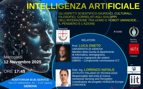 Un Convegno sull’Intelligenza Artificiale il 12 novembre a Genova. Ingresso libero sino ad esaurimento posti.