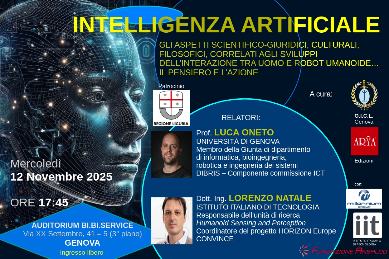 Un Convegno sull’Intelligenza Artificiale il 12 novembre a Genova. Ingresso libero sino ad esaurimento posti.