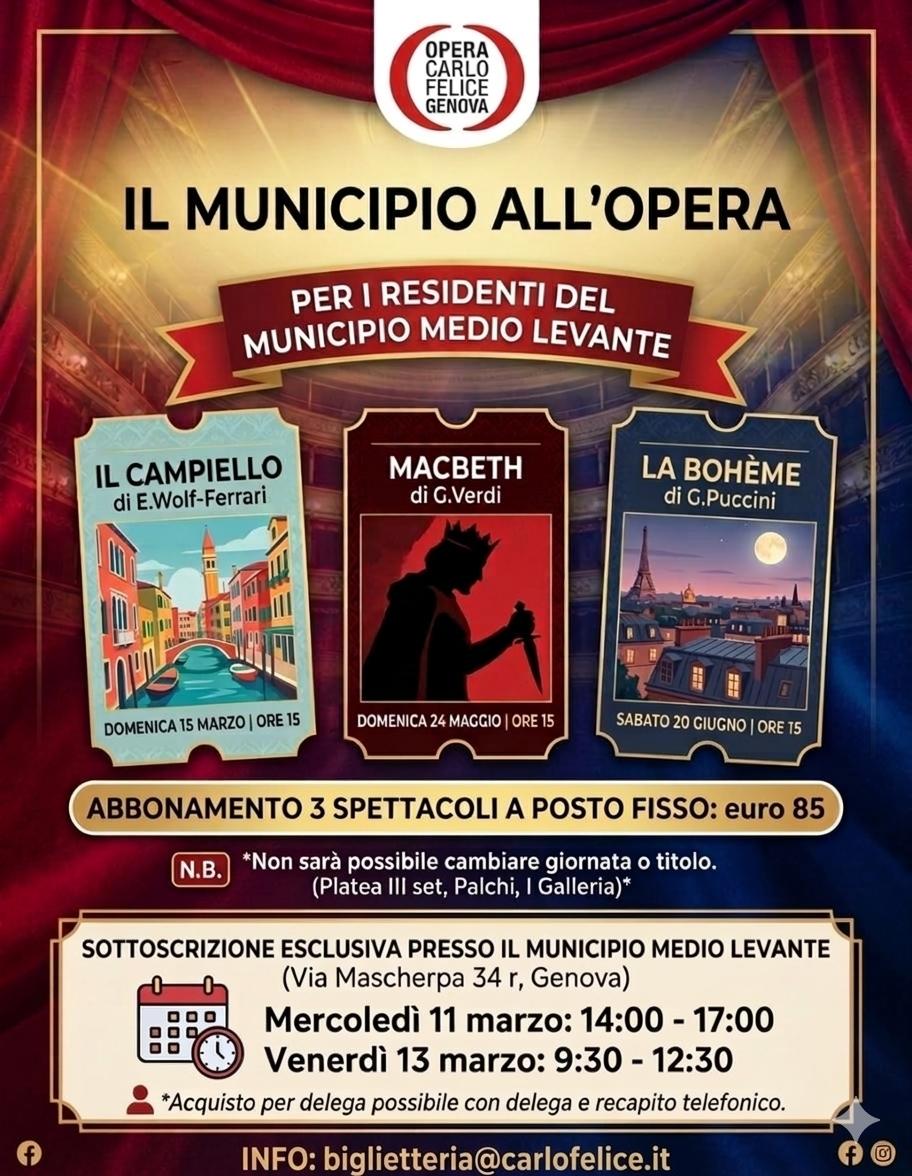 Tutti al Teatro Carlo Felice con un abbonamento speciale del Municipio VIII Medio Levante