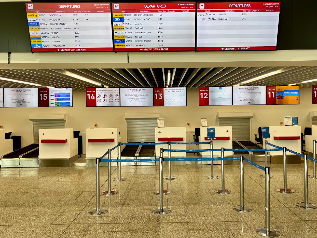 Aeroporto di Genova, operativi i primi 9 check-in